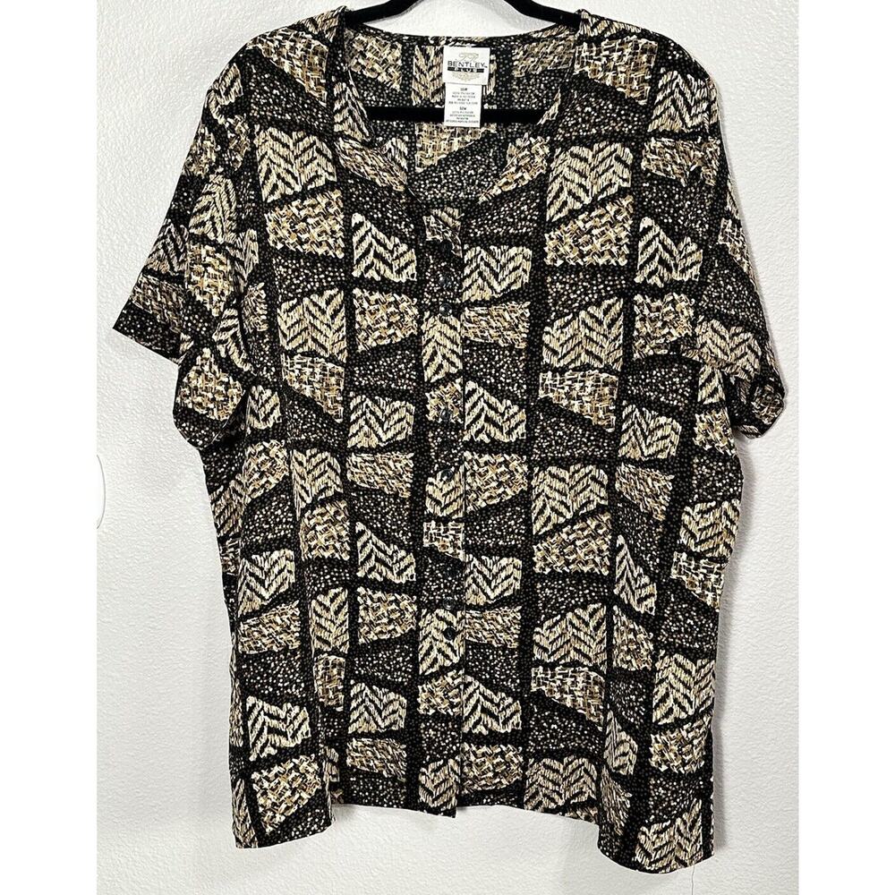 TR Bentley Plus Women’s Brown Black Beige Short Sleeve Button Up Top Size 18W